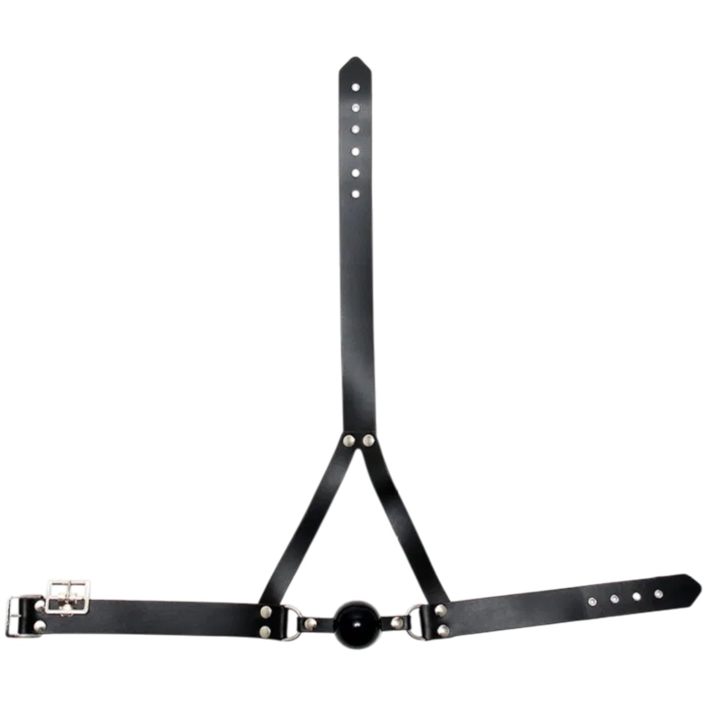 Rimba Leather Head Harness with Silicone Ball Gag Black