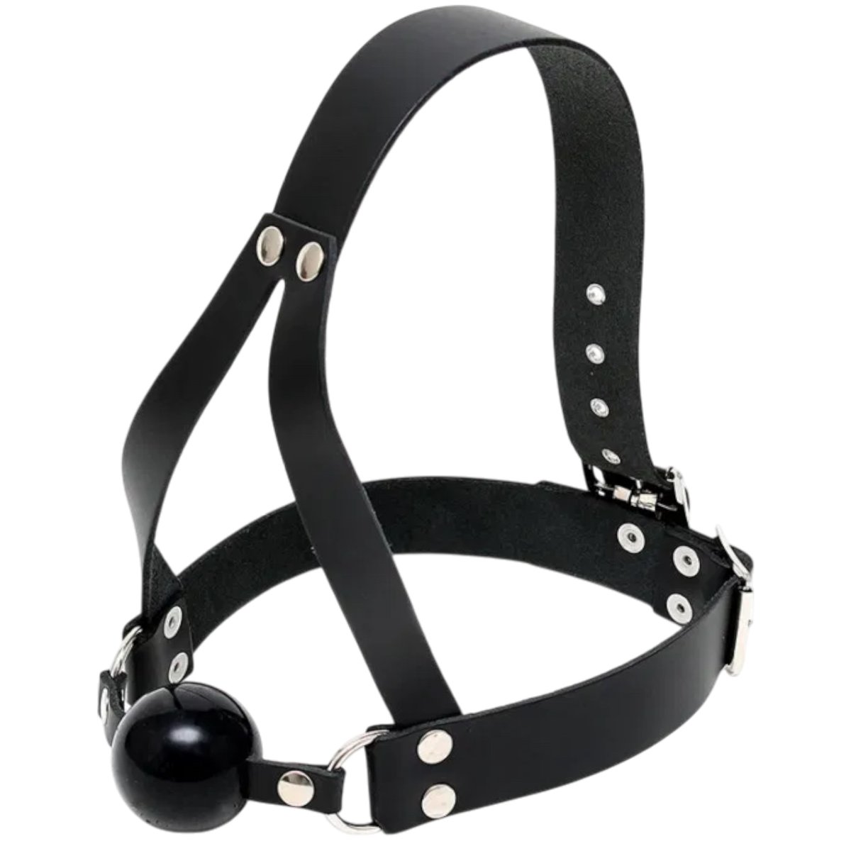Rimba Leather Head Harness with Silicone Ball Gag Black