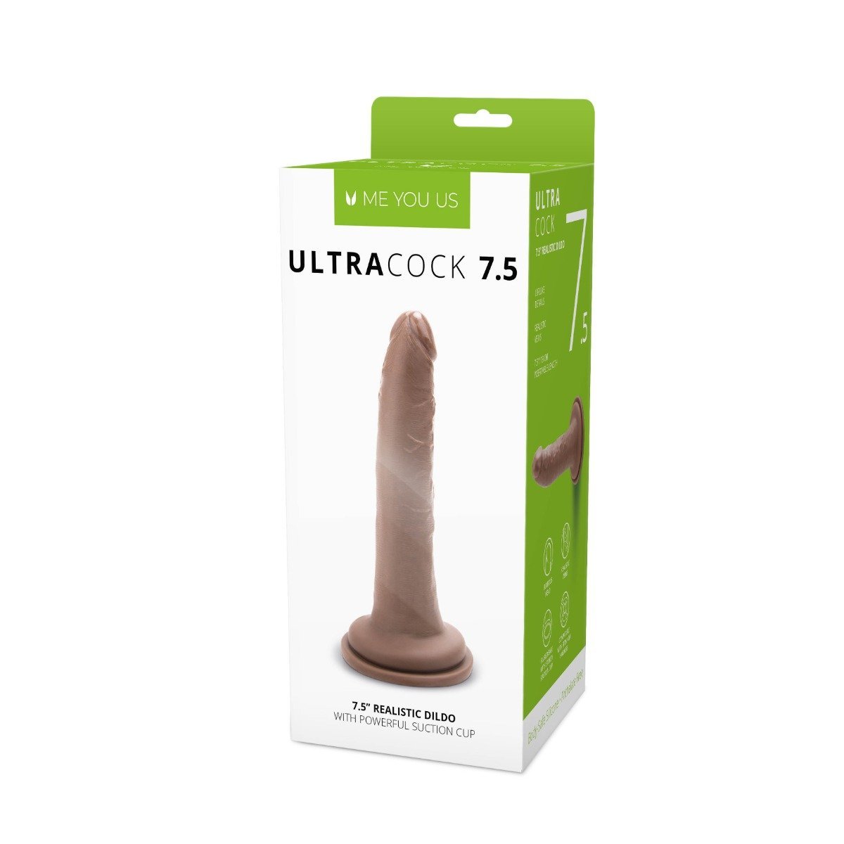 Me You Us Ultra Cock Realistic Suction Cup Dildo Brown 7.5 Inch