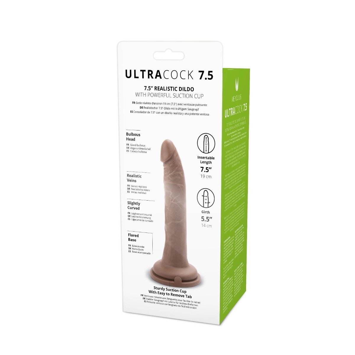 Me You Us Ultra Cock Realistic Suction Cup Dildo Brown 7.5 Inch