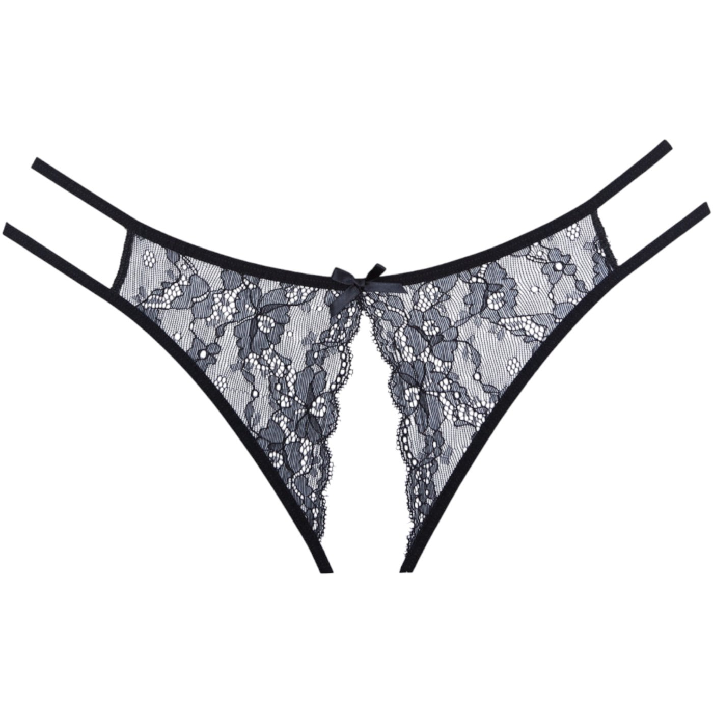  Allure Lovesick Crotchless Lace Panty with Dual Side Straps Black