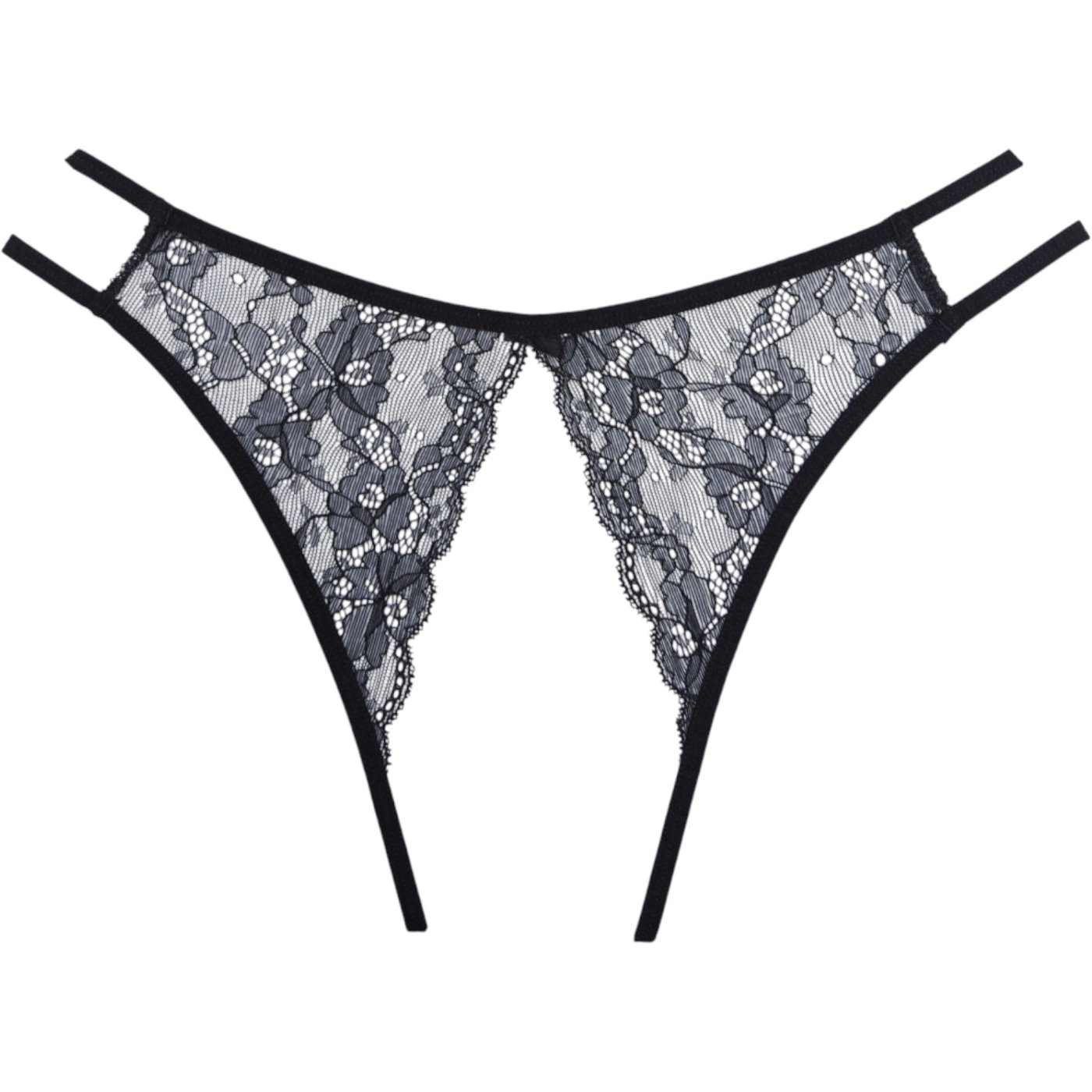  Allure Lovesick Crotchless Lace Panty with Dual Side Straps Black