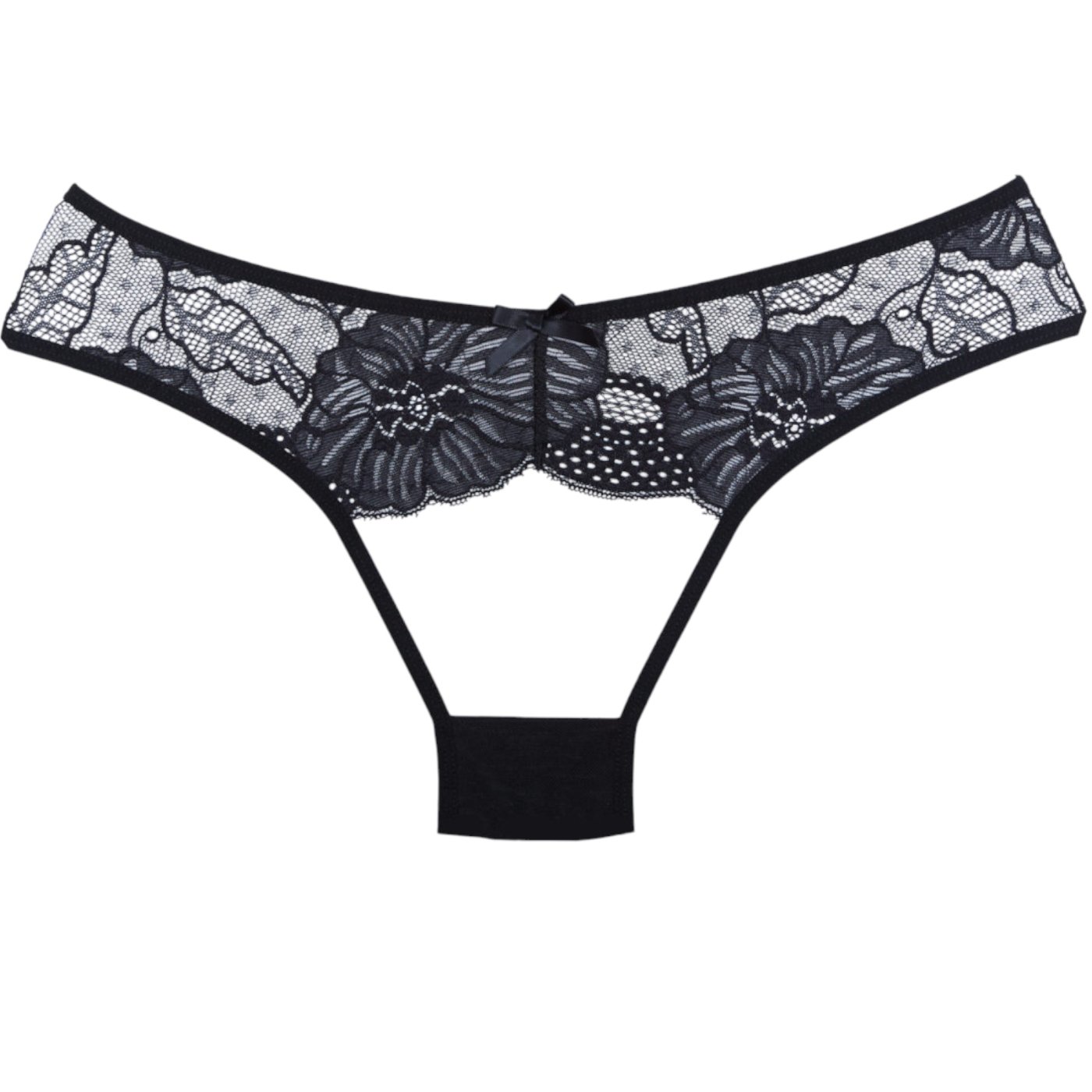 Allure K.I.S.S. Crotchless Lace Panty with Thigh Straps Black