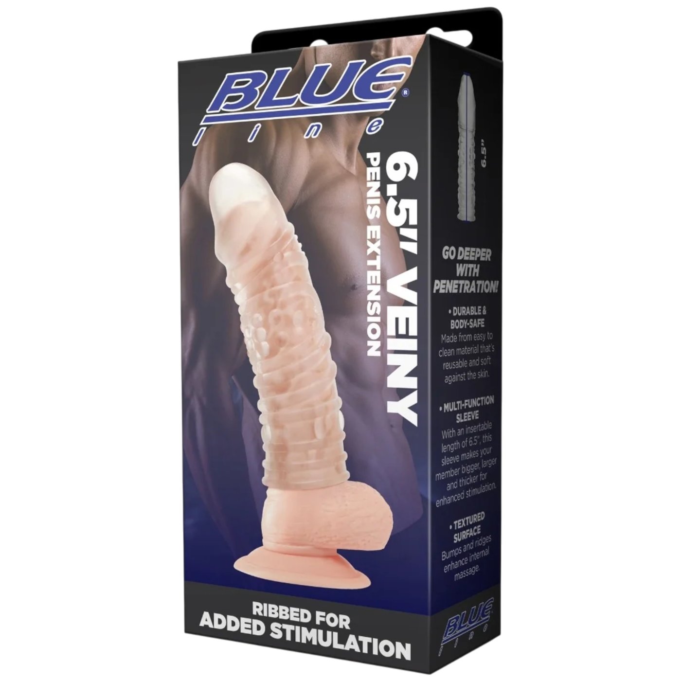 Blue Line 6.5 Inch Veiny Penis Extension Sleeve Clear