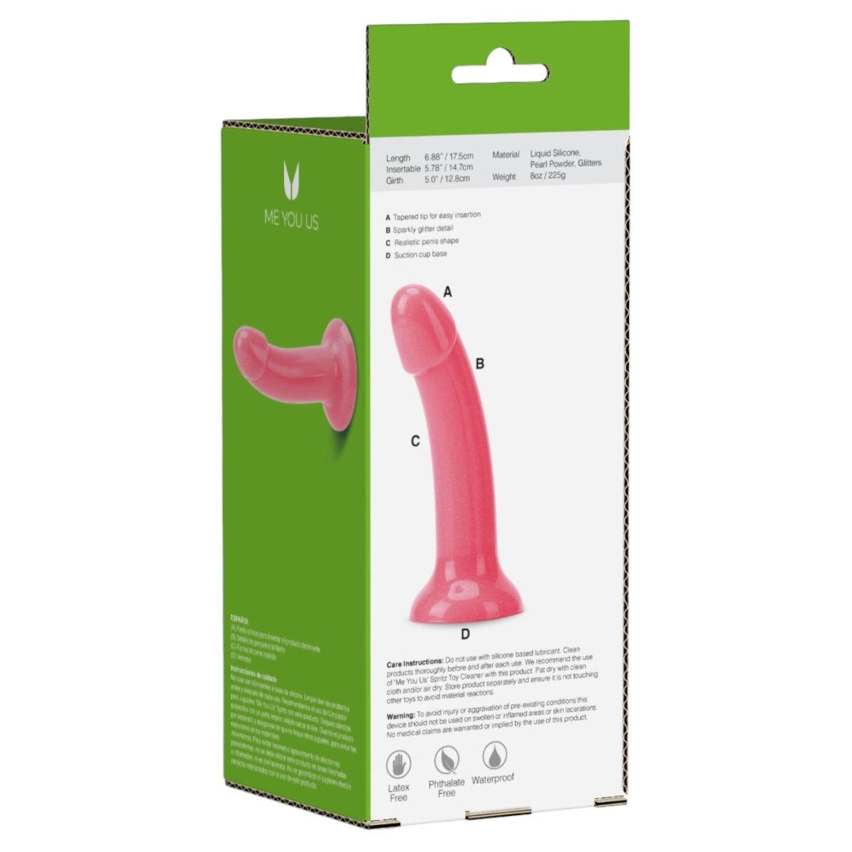 Me You Us Shimmers Sparkly Suction Cup Dildo Pink 6 Inch