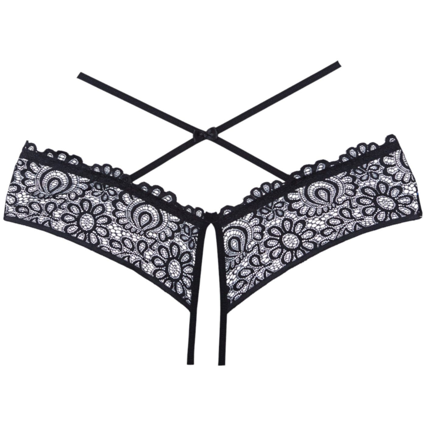 Allure Crayzee Crotchless Lace Knickers with Criss-Cross Waist Straps Black
