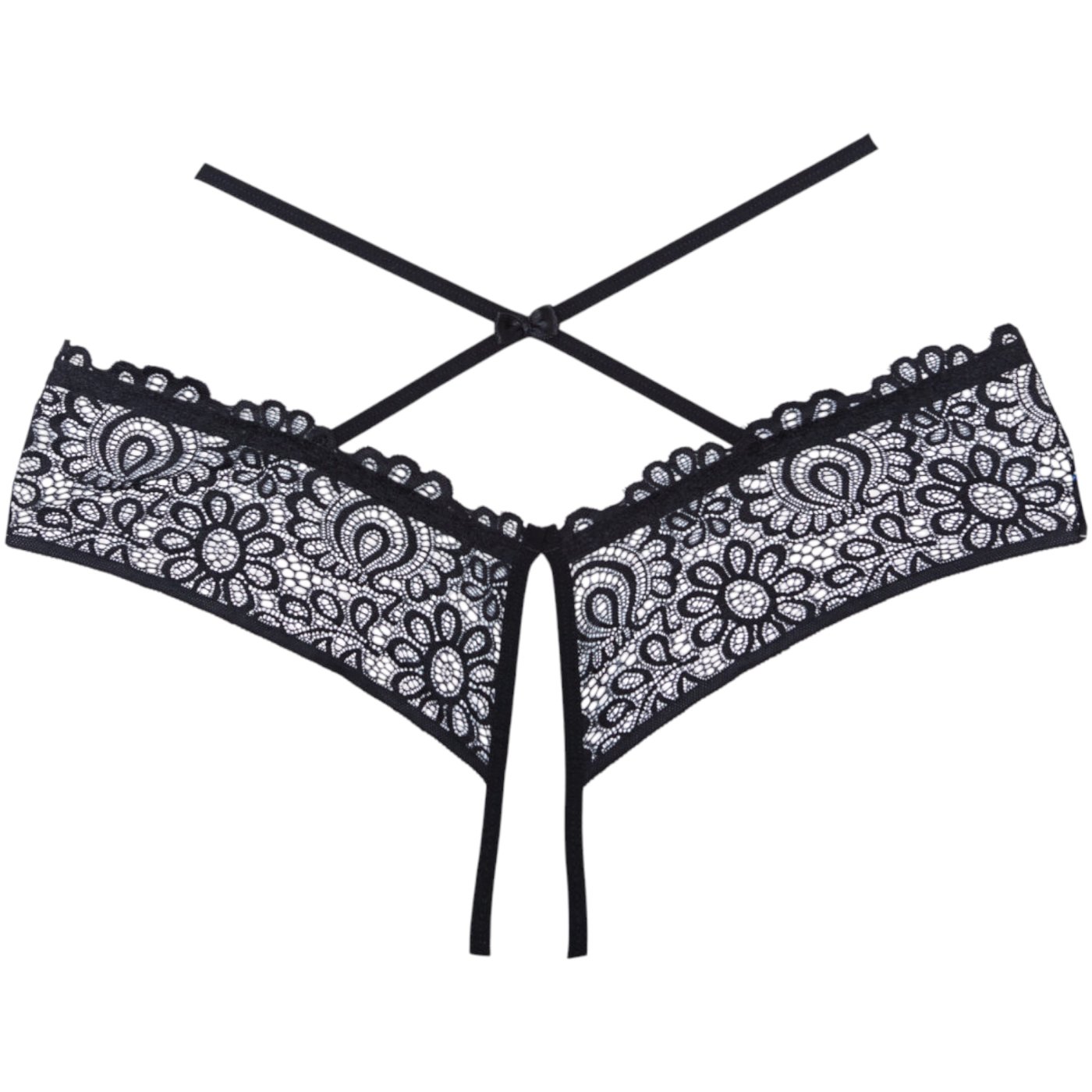 Allure Crayzee Crotchless Lace Knickers with Criss-Cross Waist Straps Black