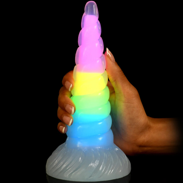 Creature Cocks Uni-Glow Glow in the Dark Rainbow Silicone Dildo 8 Inch 