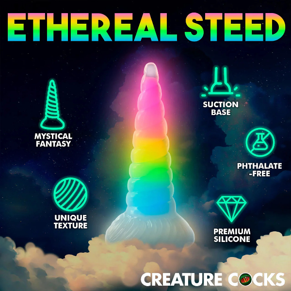 Creature Cocks Uni-Glow Glow in the Dark Rainbow Silicone Dildo 8 Inch 