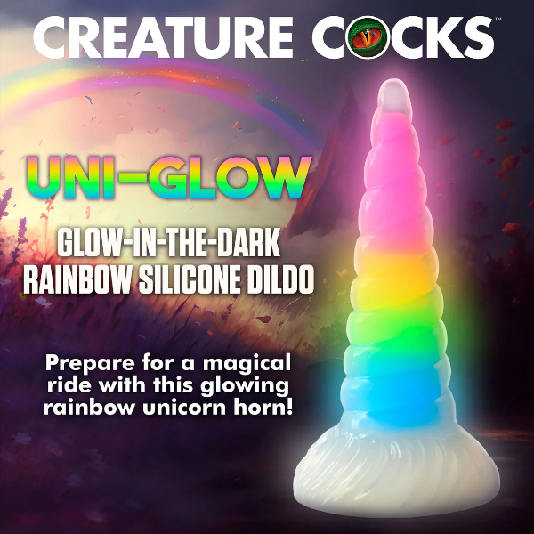 Creature Cocks Uni-Glow Glow in the Dark Rainbow Silicone Dildo 8 Inch 