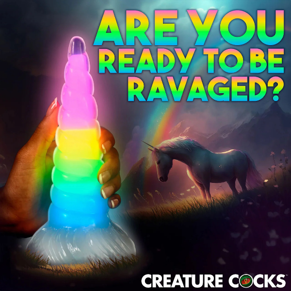 Creature Cocks Uni-Glow Glow in the Dark Rainbow Silicone Dildo 8 Inch 