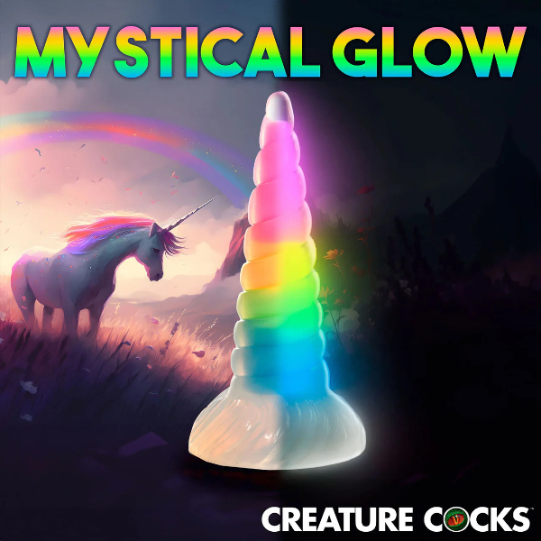 Creature Cocks Uni-Glow Glow in the Dark Rainbow Silicone Dildo 8 Inch 