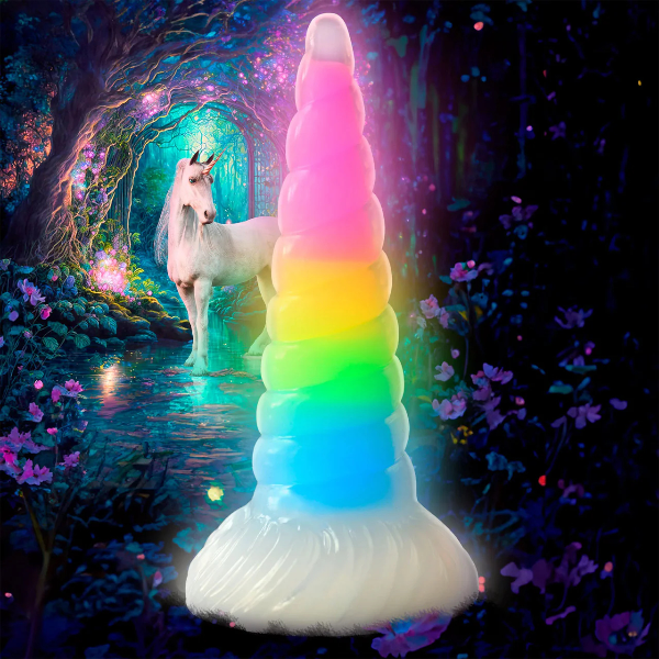 Creature Cocks Uni-Glow Glow in the Dark Rainbow Silicone Dildo 8 Inch 