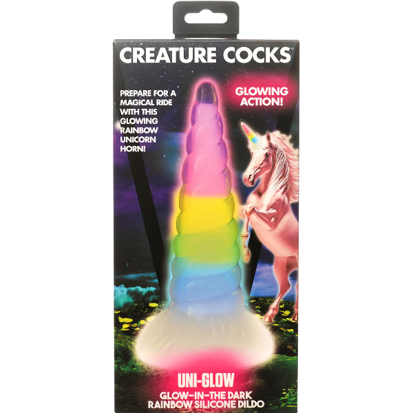 Creature Cocks Uni-Glow Glow in the Dark Rainbow Silicone Dildo 8 Inch 