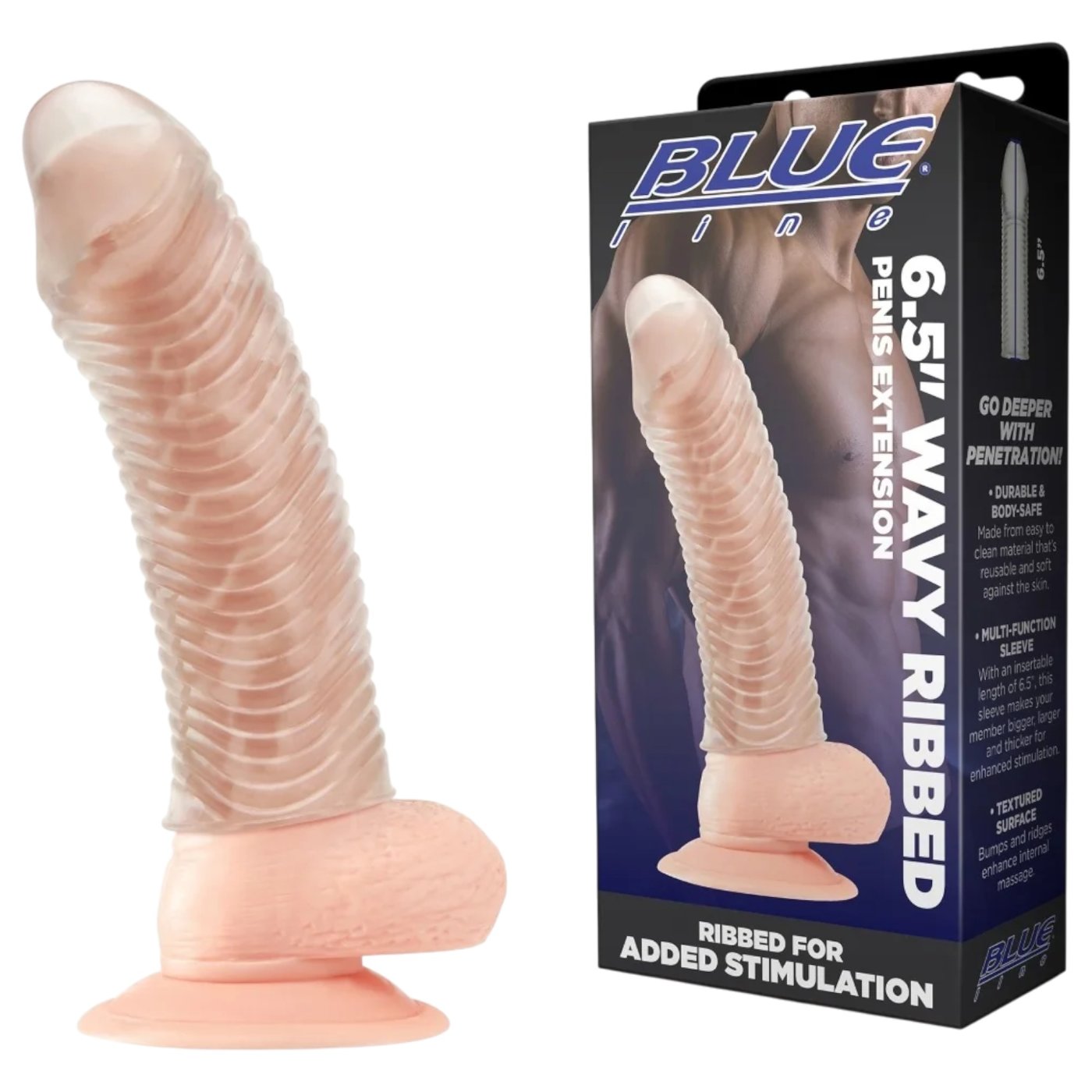 Blue Line 6.5 Inch Wavy Ribbed Penis Extension Sleeve Clear