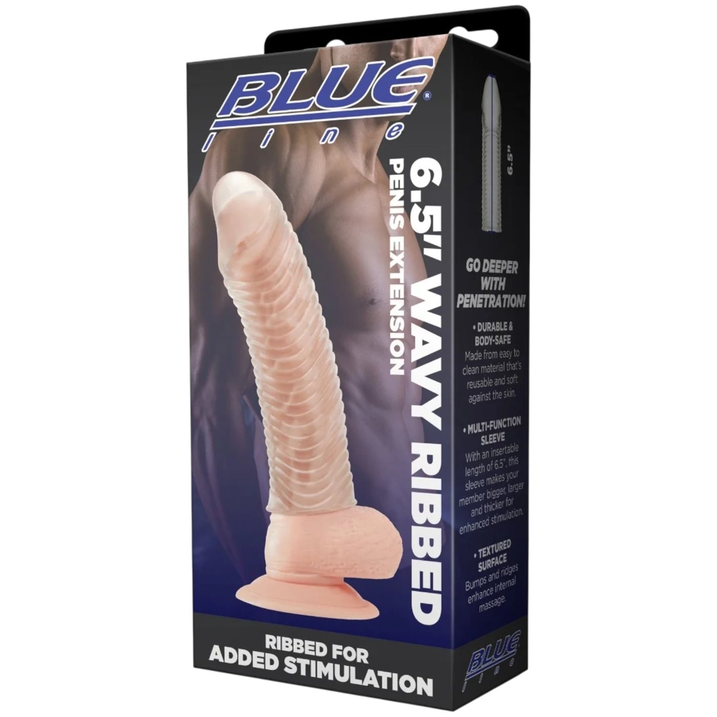 Blue Line 6.5 Inch Wavy Ribbed Penis Extension Sleeve Clear