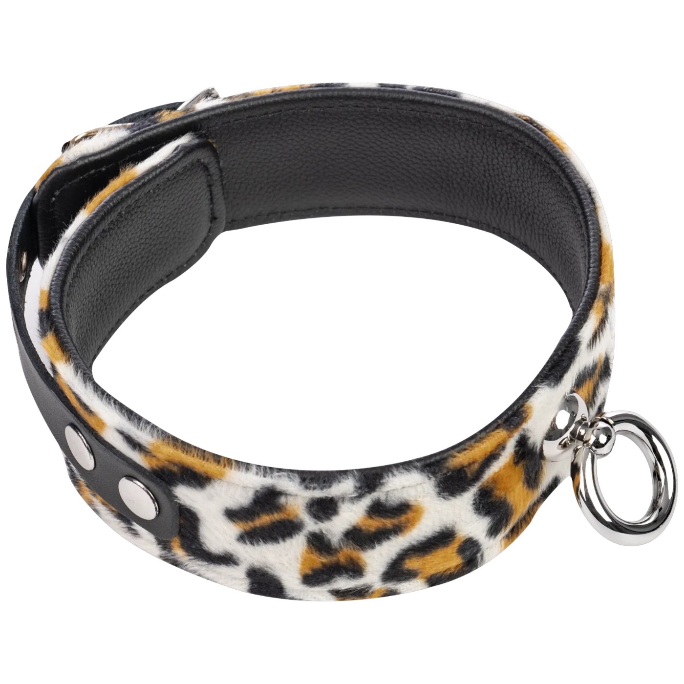 Rimba Leopard Print Leather O-Ring Collar