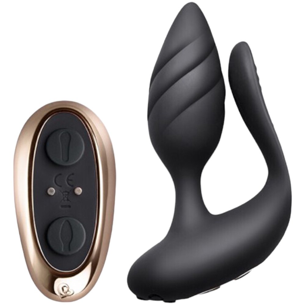 Rocks Off Cocktail Remote Control Couple's Butt Plug Black