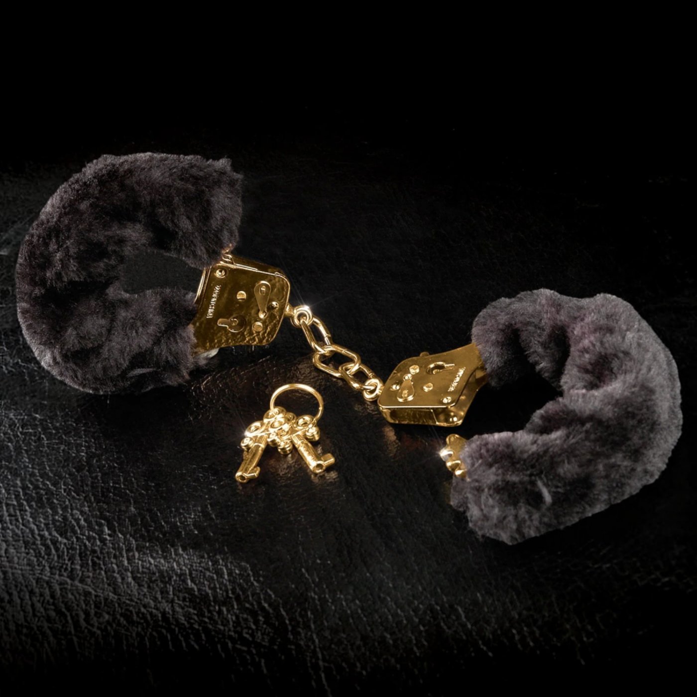 Fetish Fantasy Gold Deluxe Furry Cuffs Black and Gold Handcuffs