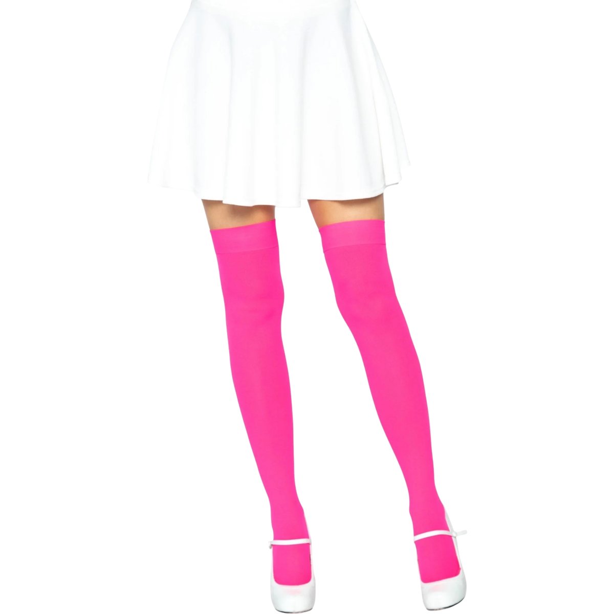 Leg Avenue Opaque Nylon Thigh-High Stockings Neon Pink