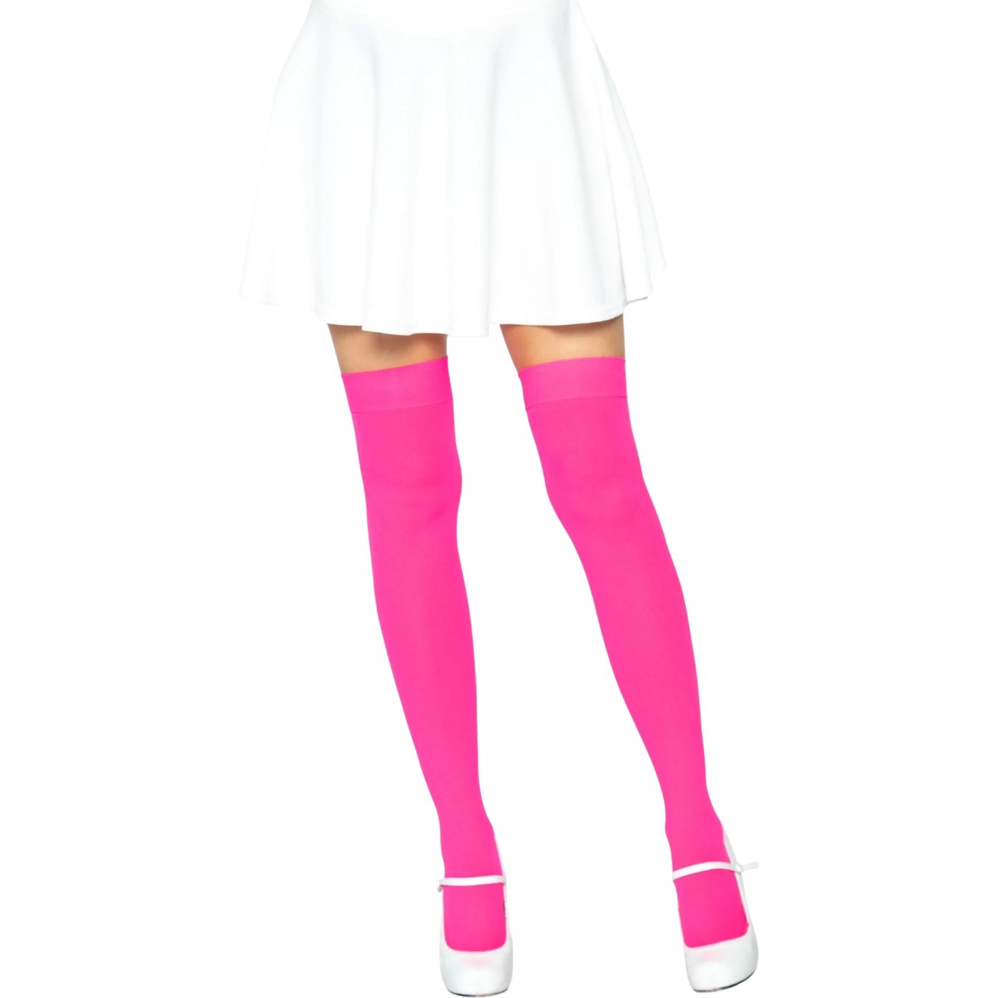 Leg Avenue Opaque Nylon Thigh-High Stockings Neon Pink