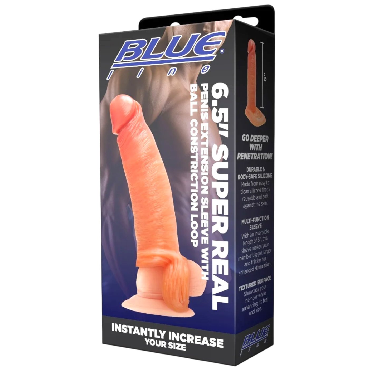 Blue Line 6.5 Inch Super Real Penis Extension Sleeve with Ball Constriction Loop