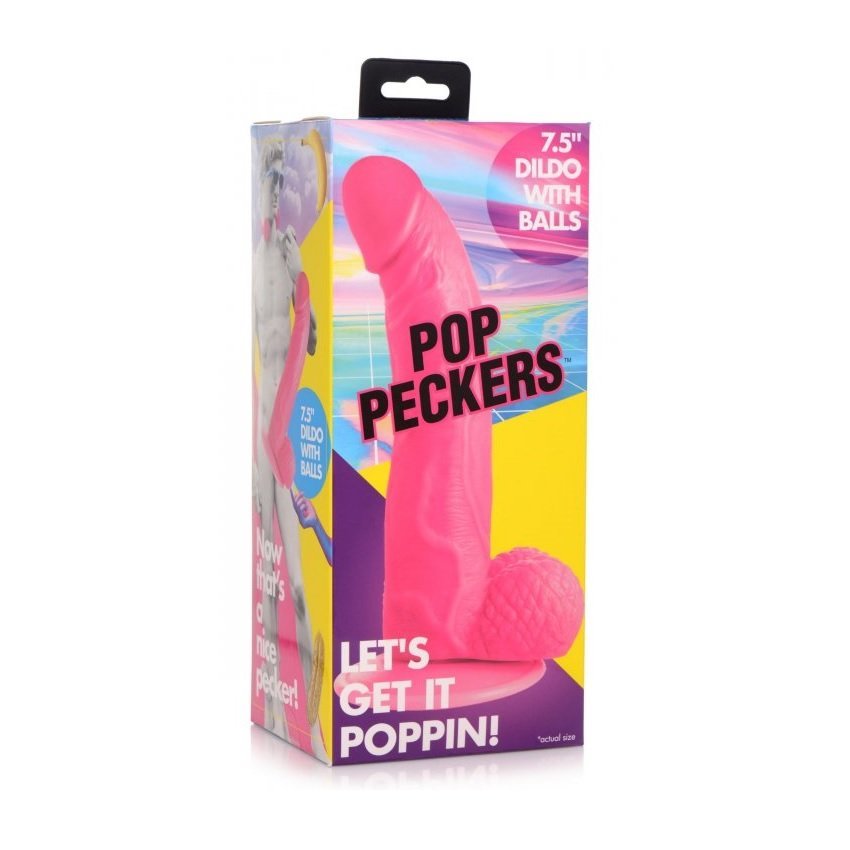 Pop Peckers Suction Cup Dildo With Balls Pink 7.5 Inch