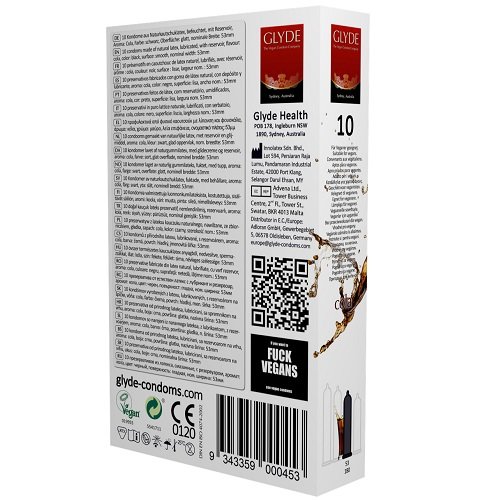 Glyde Cola Flavour Vegan Condoms 10 Pack