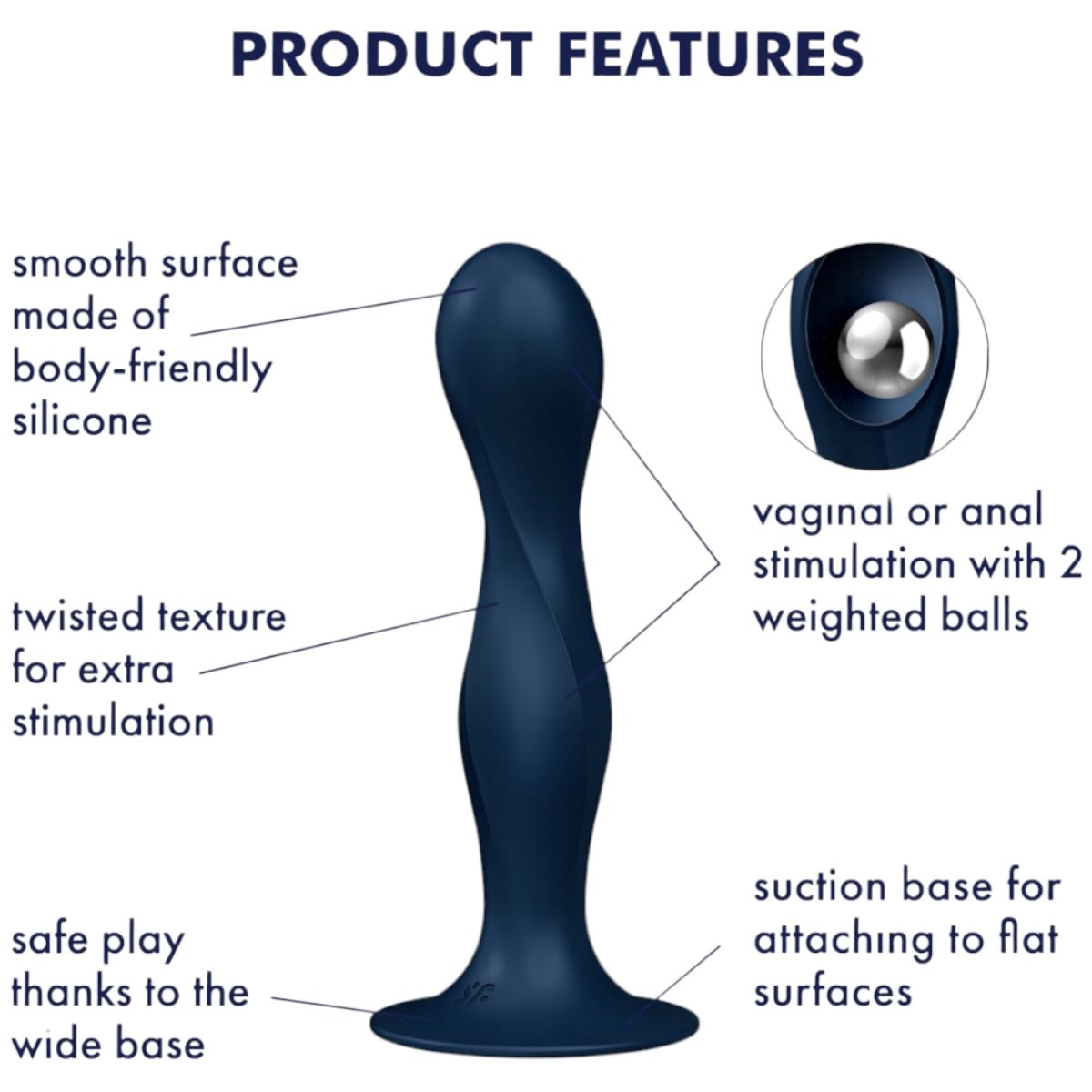Satisfyer Double Ball-R Weighted Suction Cup Dildo Blue 7 Inch