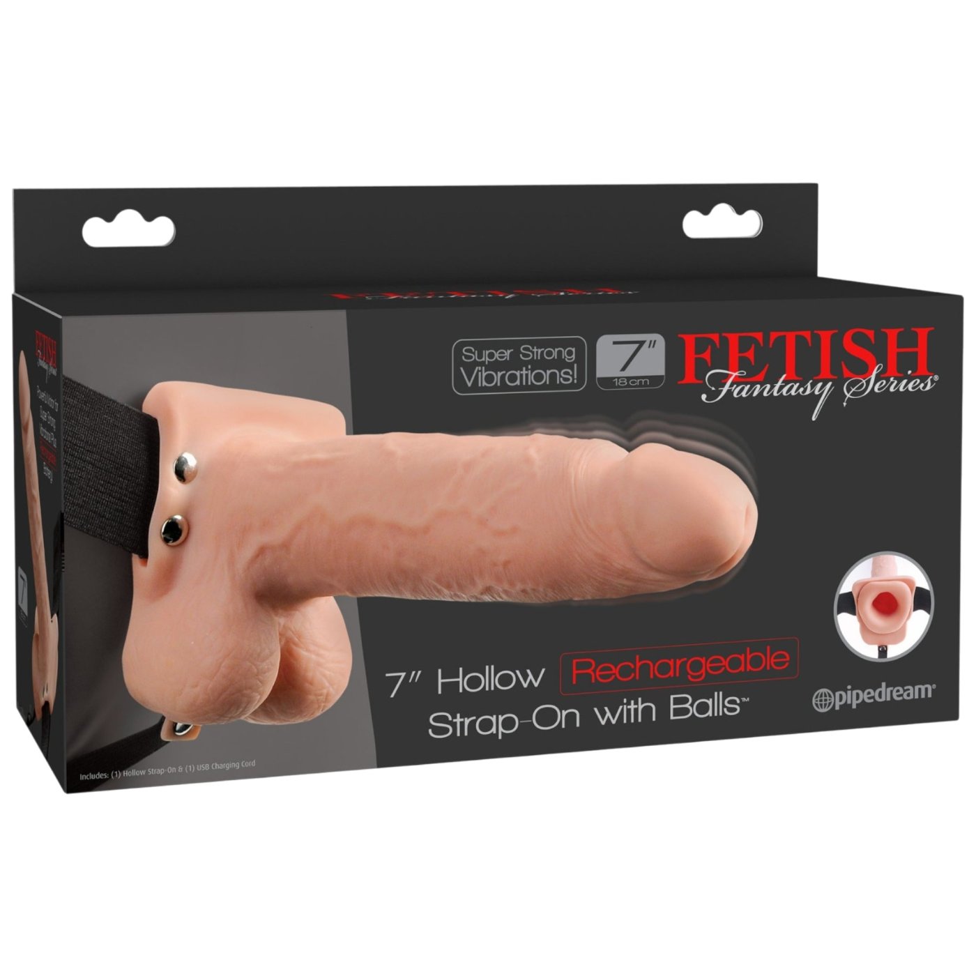 Fetish Fantasy 7-Inch Hollow Rechargeable Strap-On Dildo with Balls