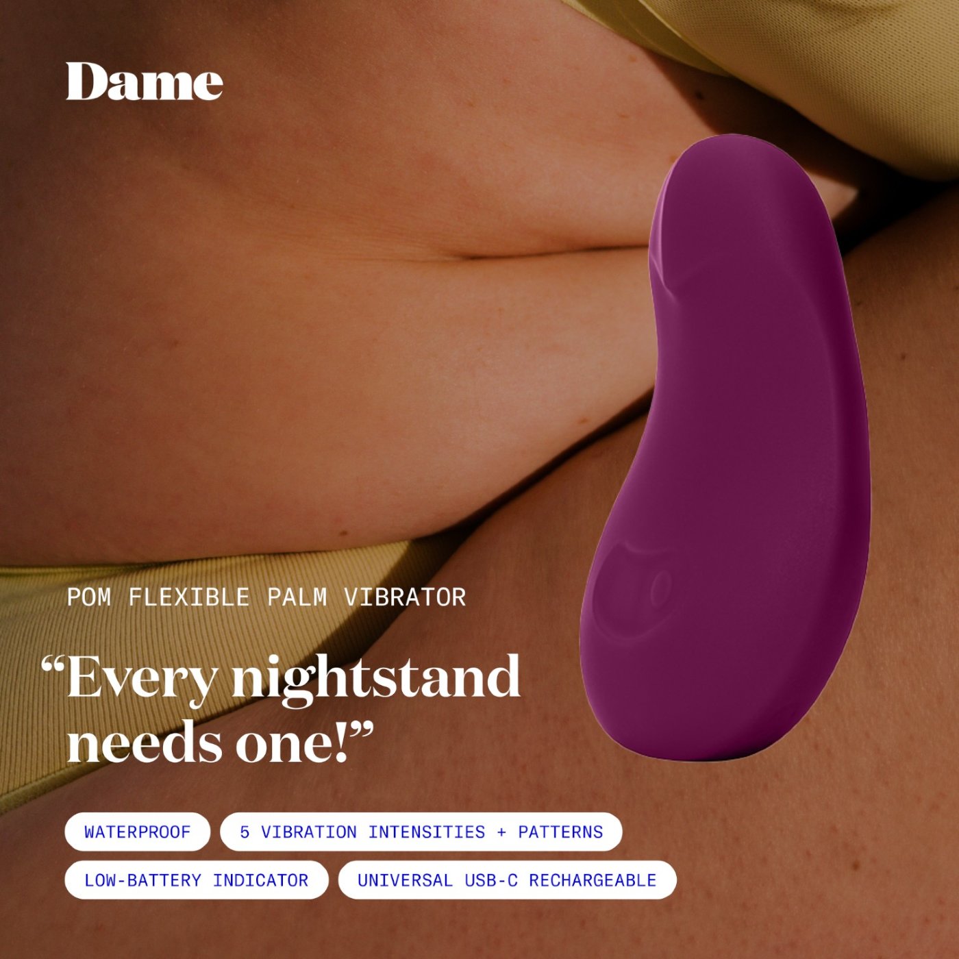 Dame Pom Waterproof Rechargeable Flexible Palm Vibrator