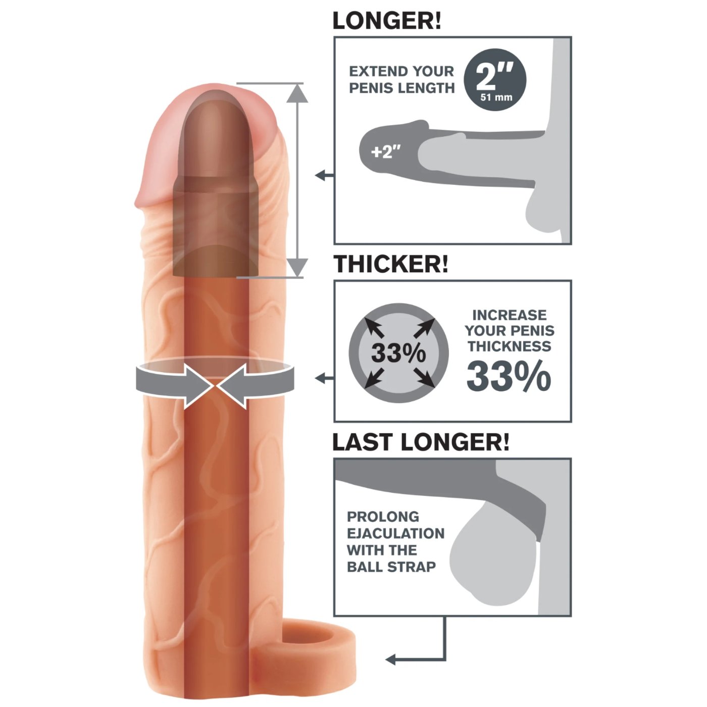 Fantasy X-Tensions Perfect 2 Inch Penis Extension with Ball Strap
