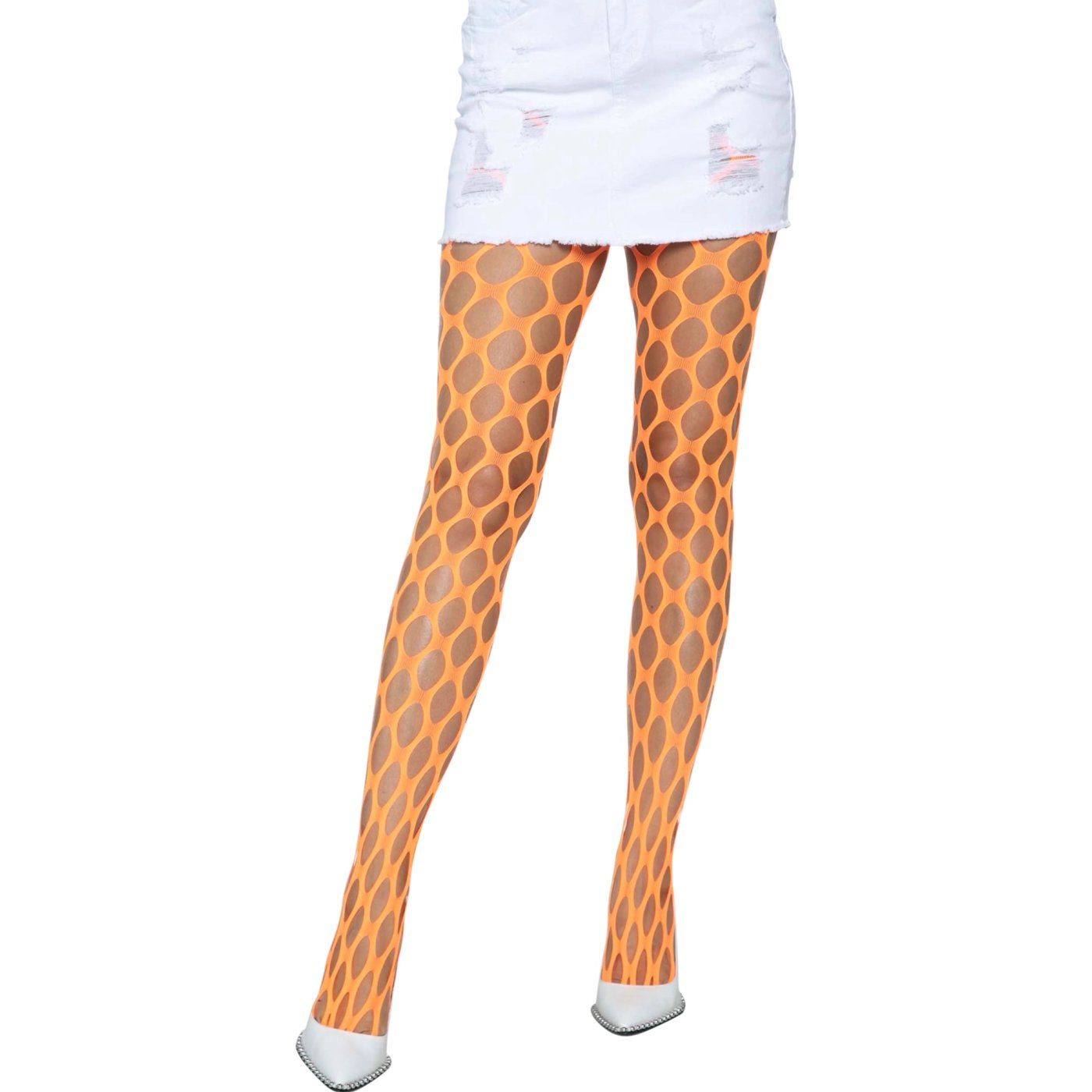 Leg Avenue Jumbo Pothole Fishnet Tights Neon Orange