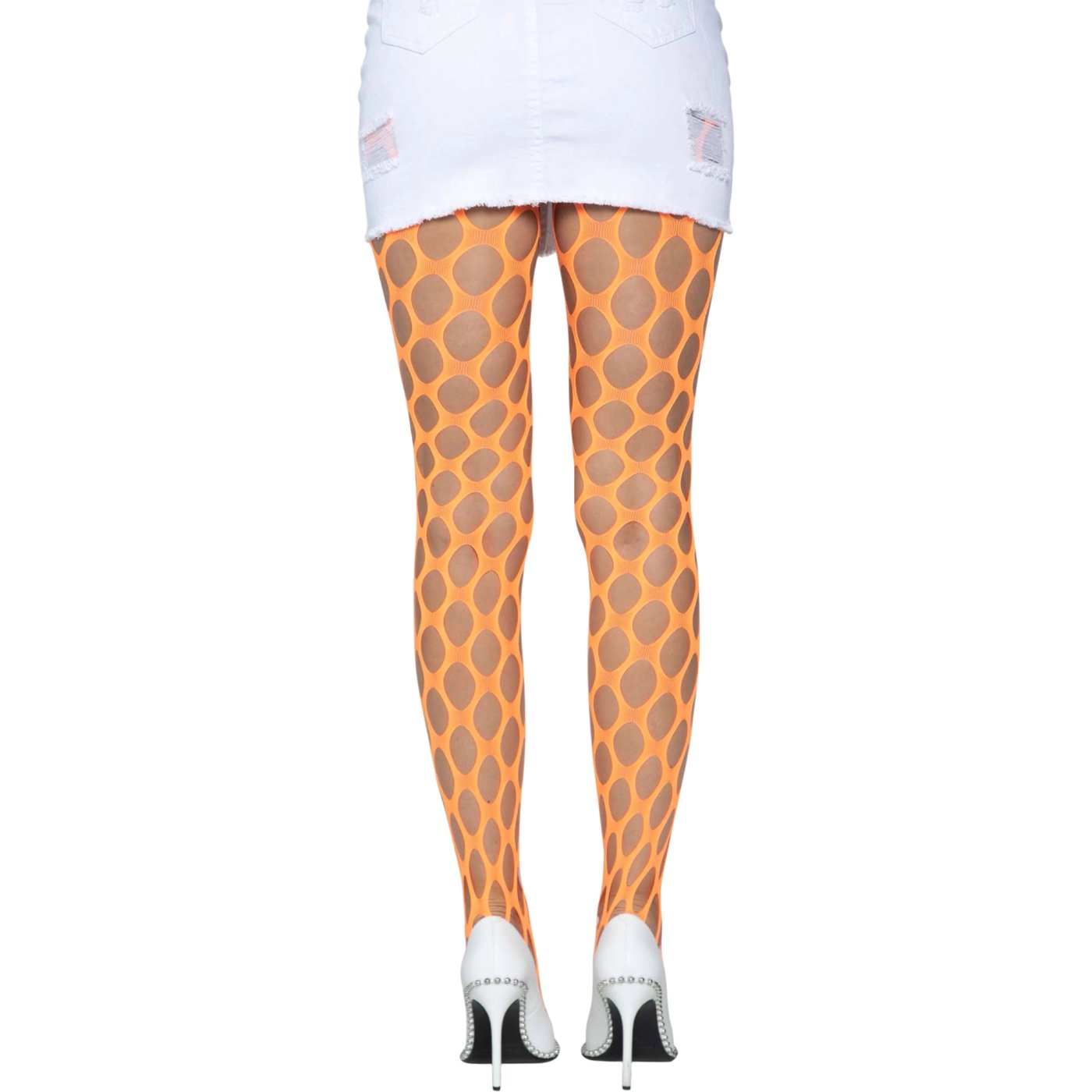 Leg Avenue Jumbo Pothole Fishnet Tights Neon Orange