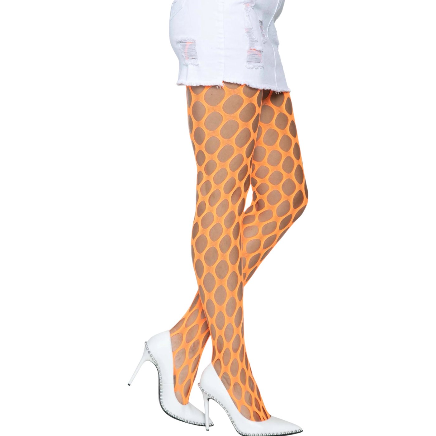 Leg Avenue Jumbo Pothole Fishnet Tights Neon Orange