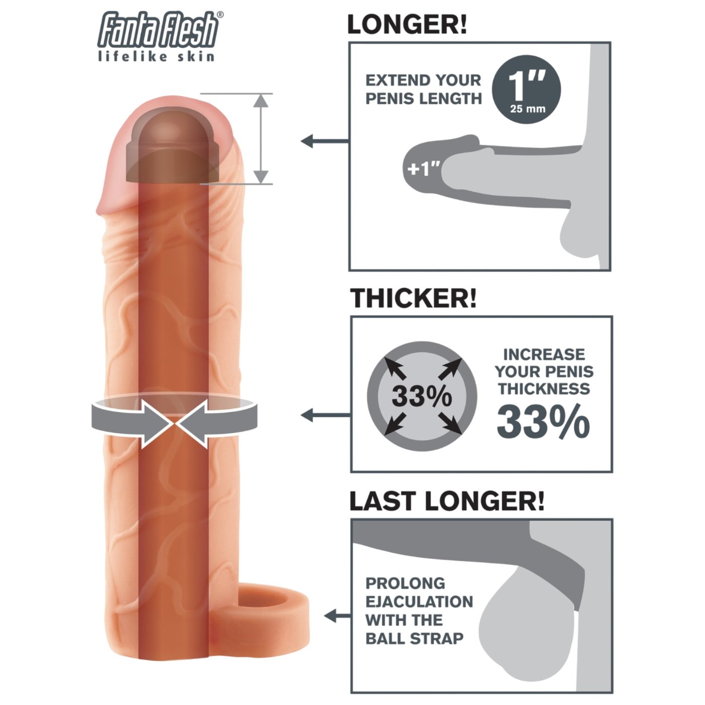 Fantasy X-Tensions Perfect 1 Inch Penis Extender Sleeve with Ball Strap
