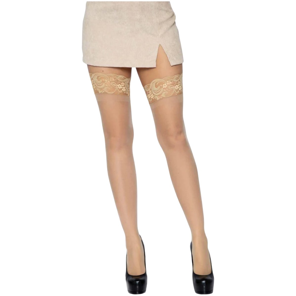 Leg Avenue Sheer Stay-Up Stockings with Lace Top Nude