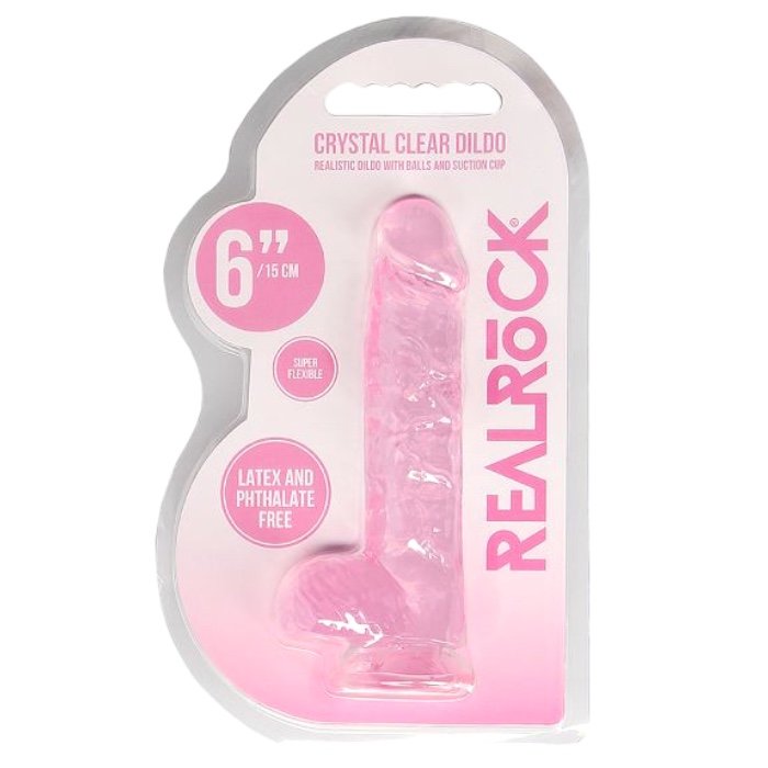 RealRock Crystal Clear Realistic Dildo with Balls Pink 6 Inch