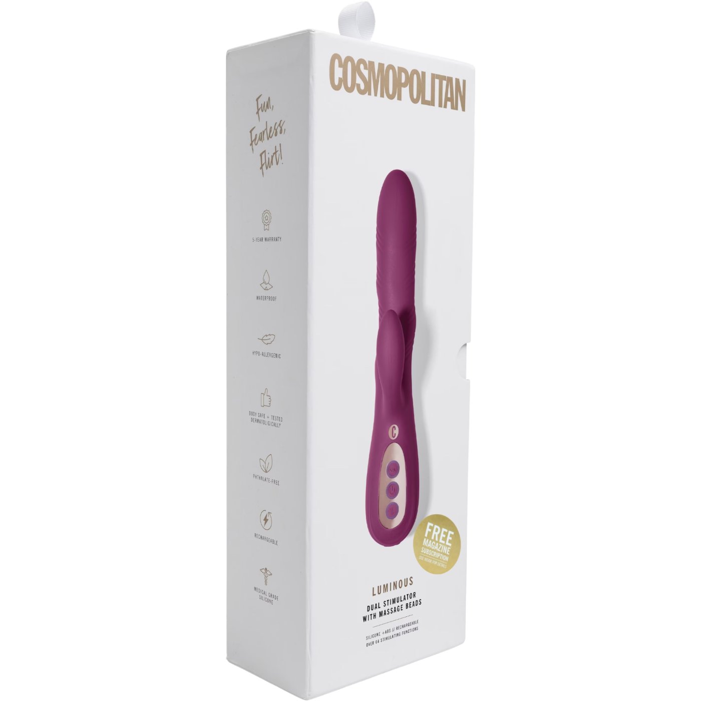 Cosmopolitan Luminous Rechargeable Rabbit Vibrator with Massage Beads Purple