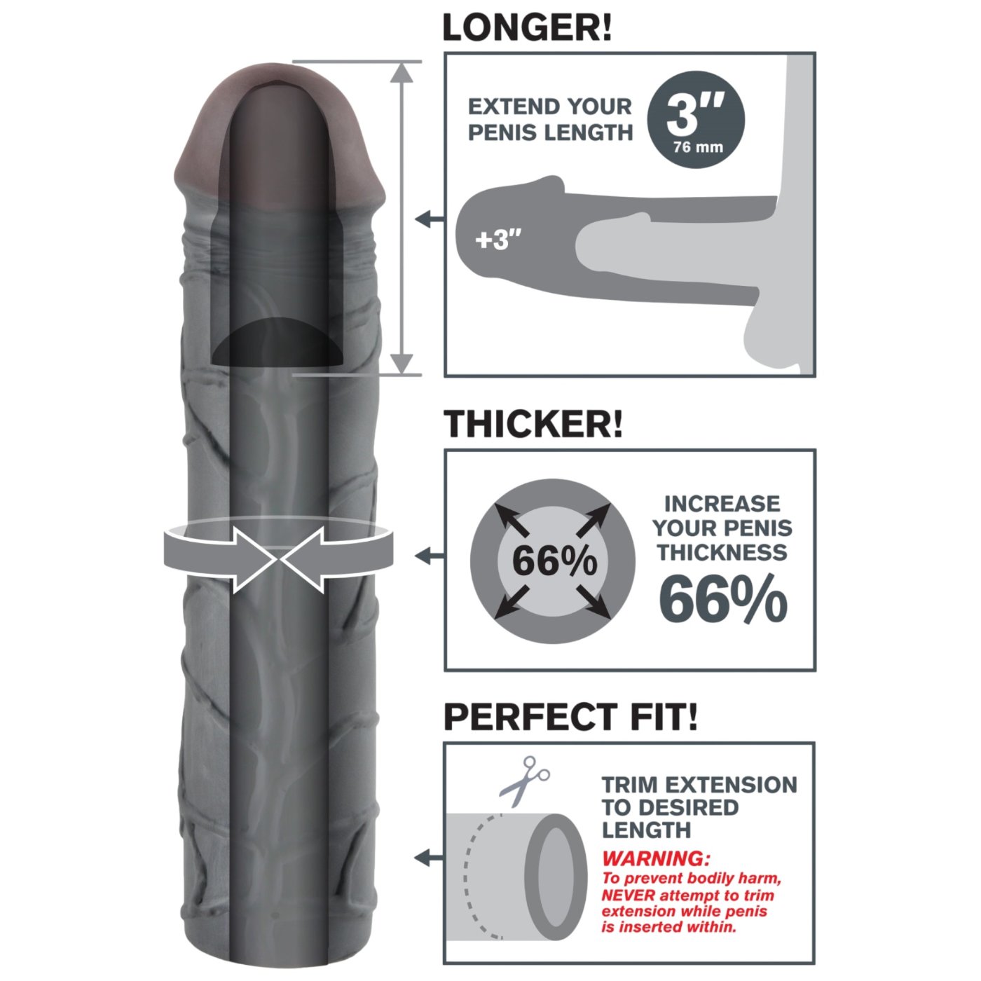 Fantasy X-Tensions Mega 3-Inch Penis Extender Sleeve Black
