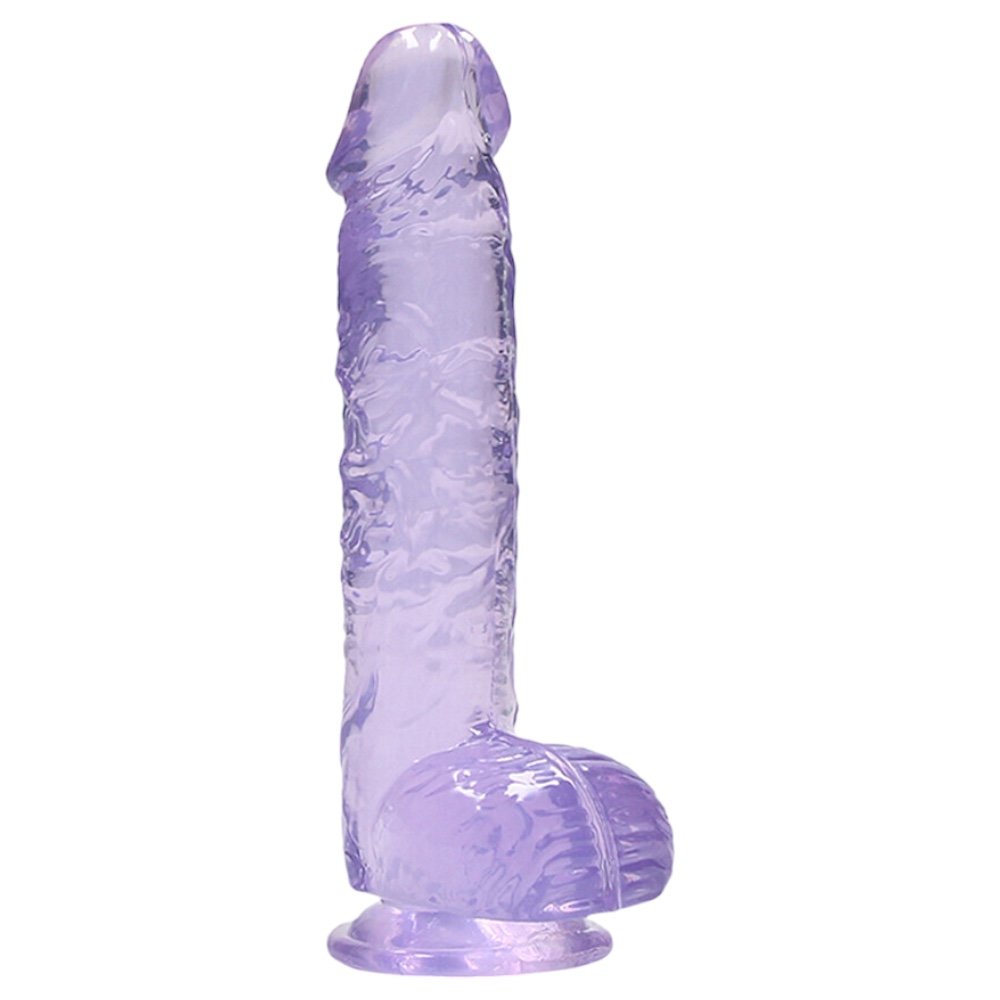 RealRock Crystal Clear Realistic Dildo with Balls Purple 6 Inch