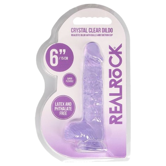 RealRock Crystal Clear Realistic Dildo with Balls Purple 6 Inch