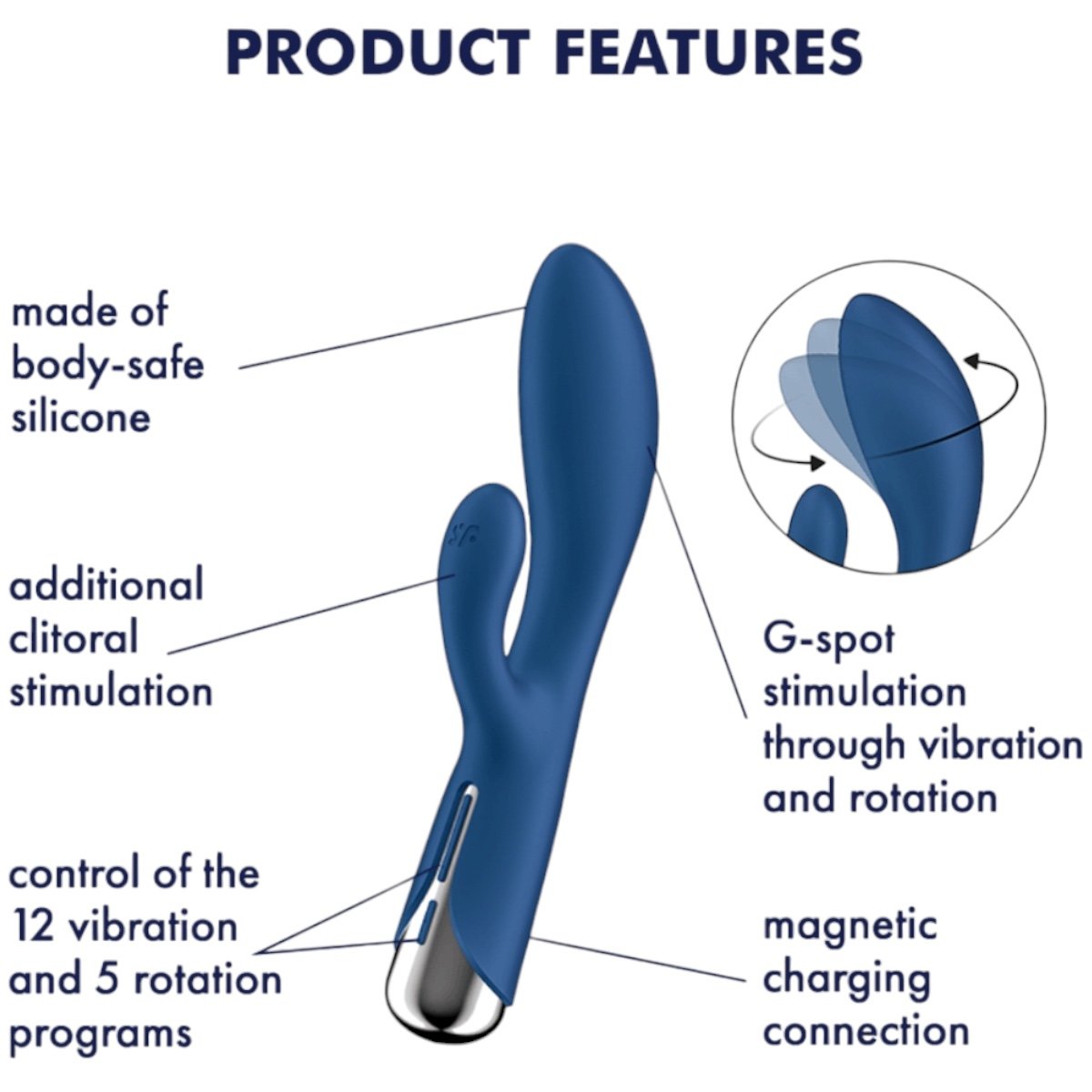 Satisfyer Spinning Rabbit 1 Silicone Rechargeable Rabbit Vibrator Blue