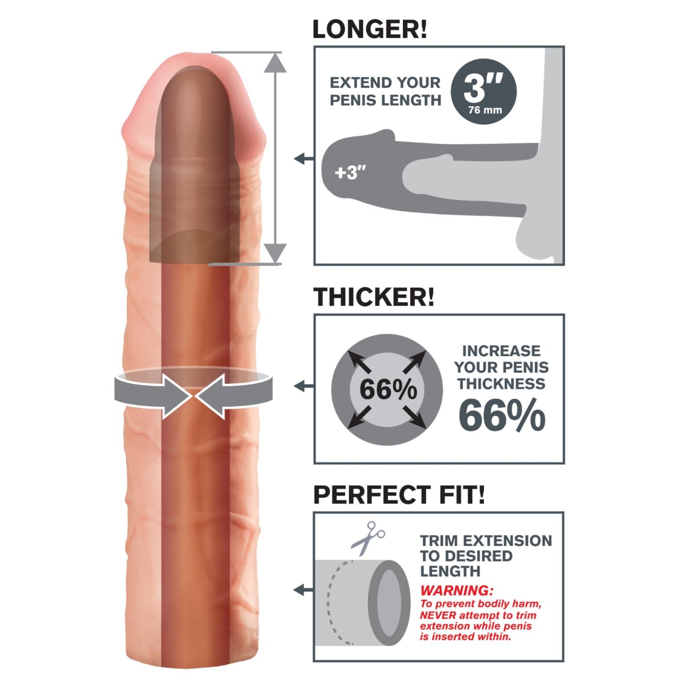 Fantasy X-Tensions Mega 3-Inch Penis Extender Sleeve Light