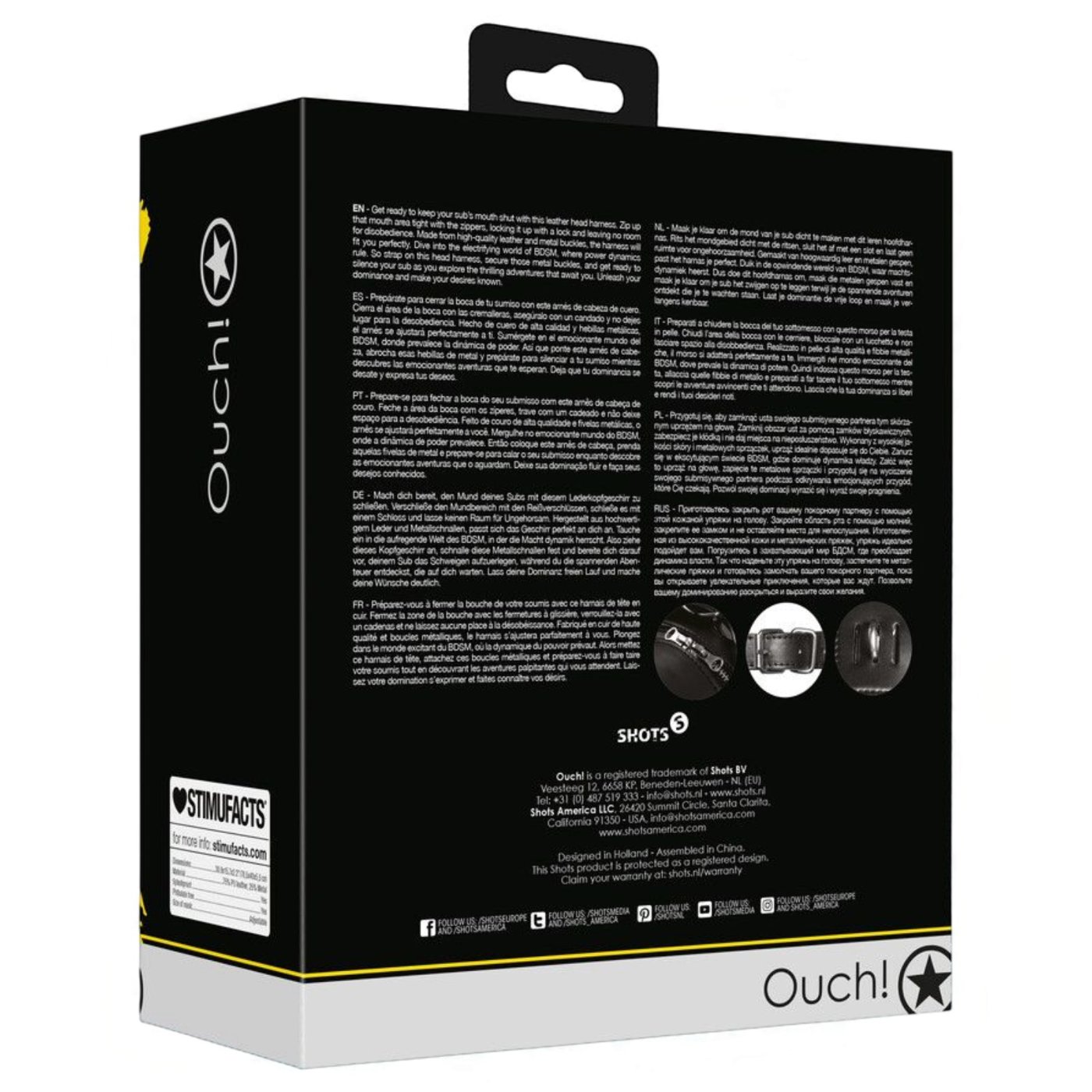 Ouch Xtreme Head Harness with Lockable Zip-Up Mouth