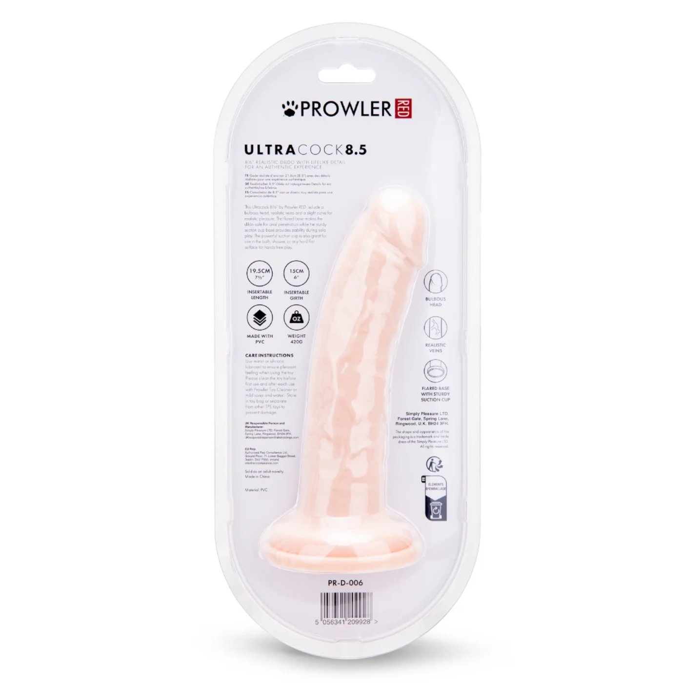 Prowler RED Ultra Cock 8.5 Inch Realistic Dildo with Suction Cup