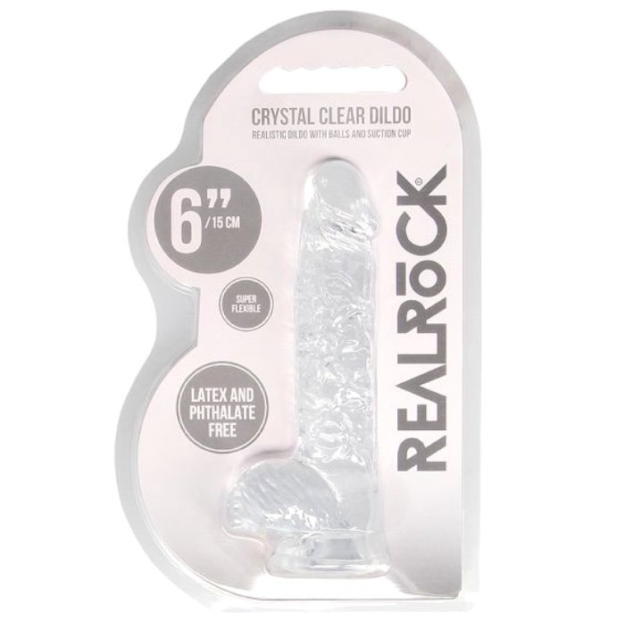 RealRock Crystal Clear Realistic Dildo with Balls Clear 6 Inch