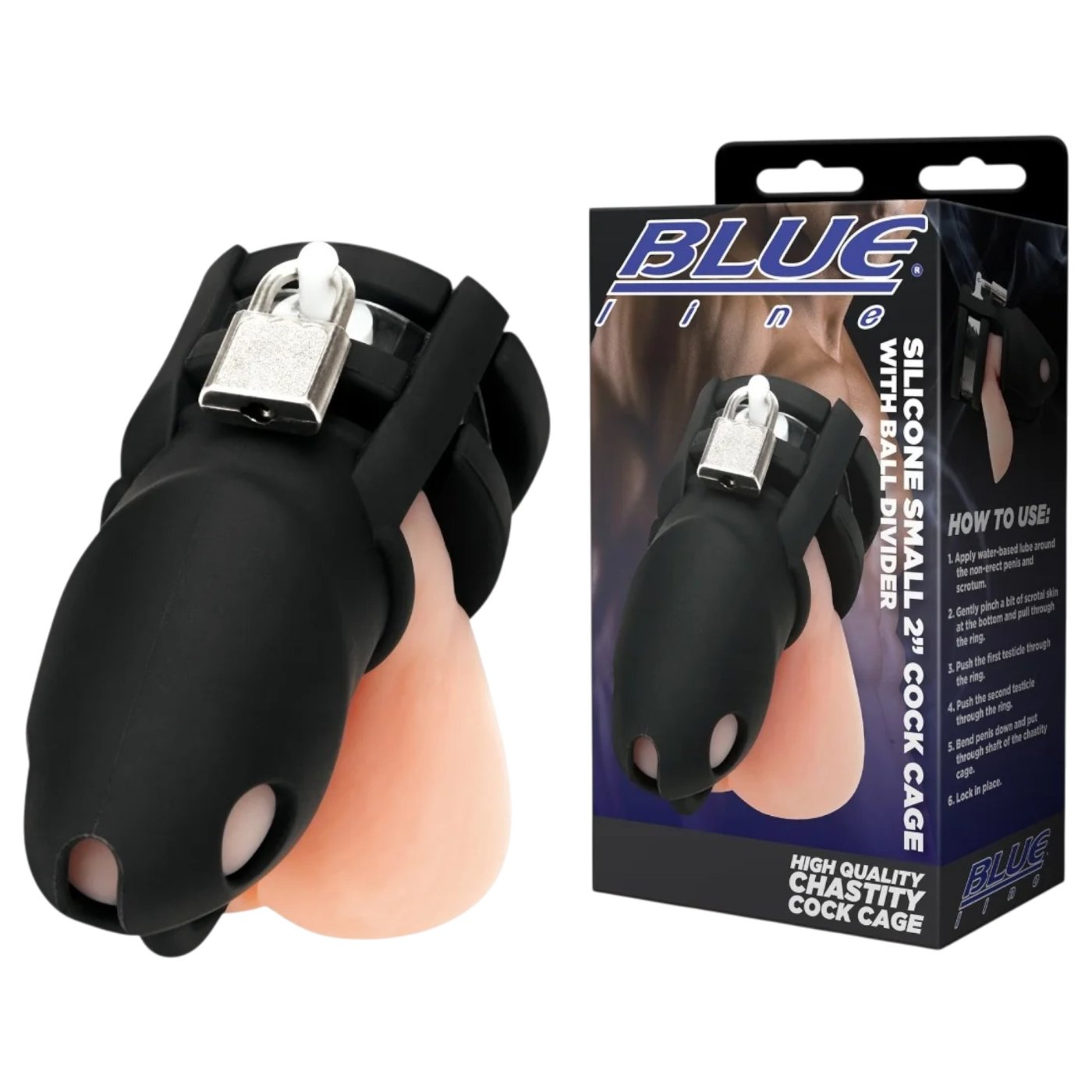 Blue Line 2 Inch Small Chastity Cage with Ball Divider