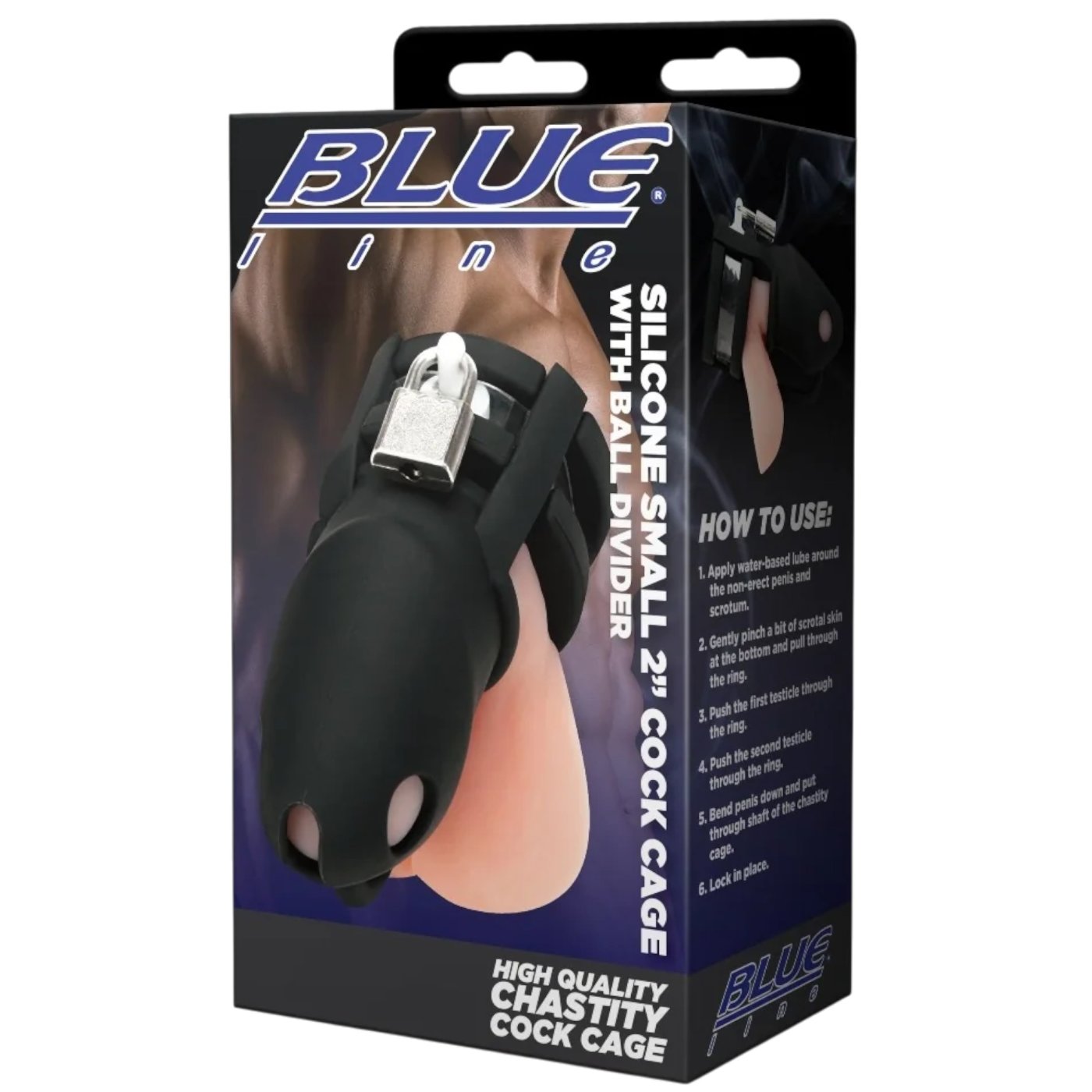 Blue Line 2 Inch Small Chastity Cage with Ball Divider