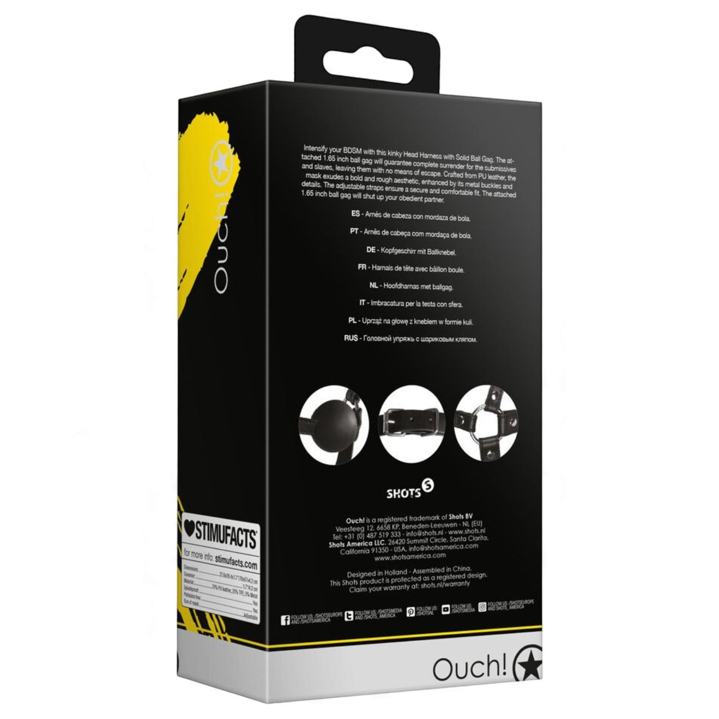 Ouch Xtreme Head Harness with Solid Ball Gag
